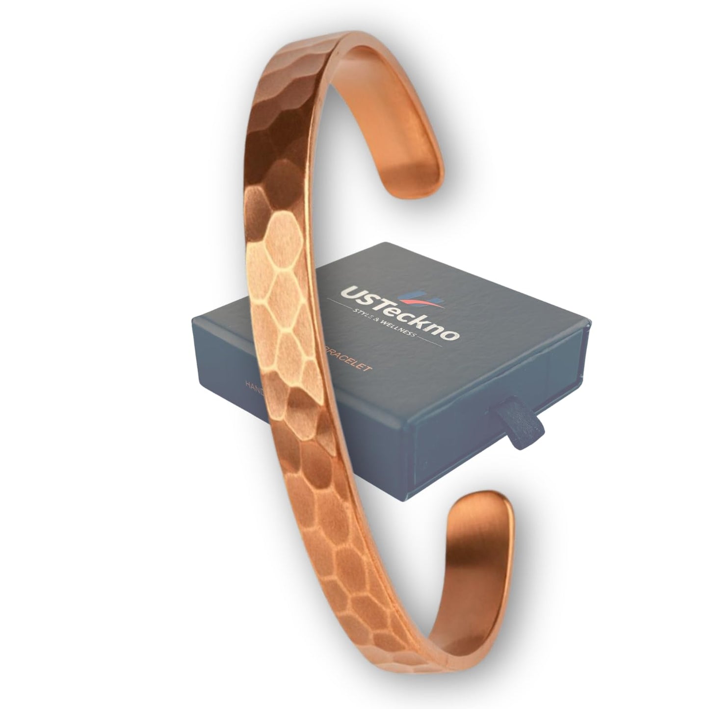 USTeckno Hand Forged 100% Pure Copper Bracelet. Made with Premium Solid High Gauge Copper and Health benefits. Enhance your well-being in style