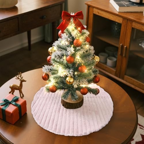 Lanpn Christmas Tree Skirt 16 inch, Faux Fur Xmas Tree Skirt Plush Winter Christmas Tree Mat for Small Mini Pencil Slim Artificial Trees Winter Home Party Indoor Xmas Decor (Pink, 40cm)