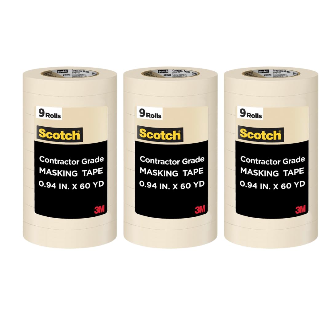 Scotch Contractor Grade Masking Tape, 0.94 inches by 60.1 Yards (540 Yards Total per roll), 3 Pack