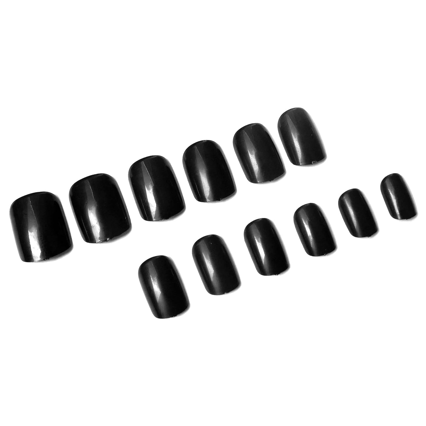 LuckForever Short Press on Nails 240pc Glossy Black Press on Nails Short Square Round Fake Nails Full Cover 10 Sheets Nail Adhesive Tabs,Small Wooden Sticks and Nail Files False Nails for Women