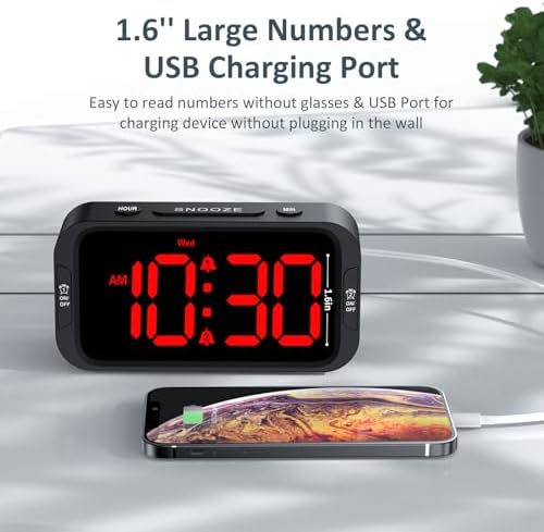 Odokee Digital Dual Alarm Clock for Bedroom with 0-100% Dimmable Display | Easy to Set Alarm Clock with Weekday/Weekend Mode - Loud Alarm for Heavy Sleepers with 5 Sounds Adjustable Volume - Red