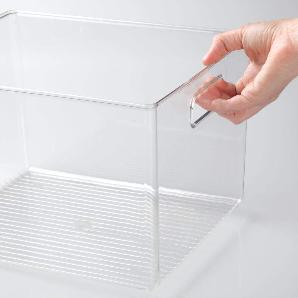 mDesign Large Plastic Storage Organizer Container Bin, Closet Organization for Hallway, Bedroom, Linen, Coat, and Entryway - Holds Clothing, Blankets, and Accessories, Ligne Collection, Clear