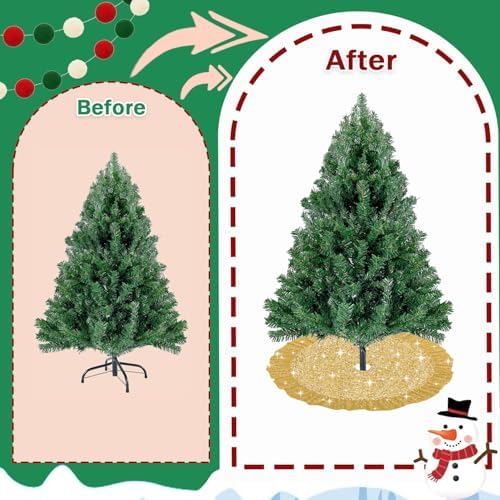Gold Tree Skirt 45 Inch Sequin Christmas Tree Skirt Ruffle