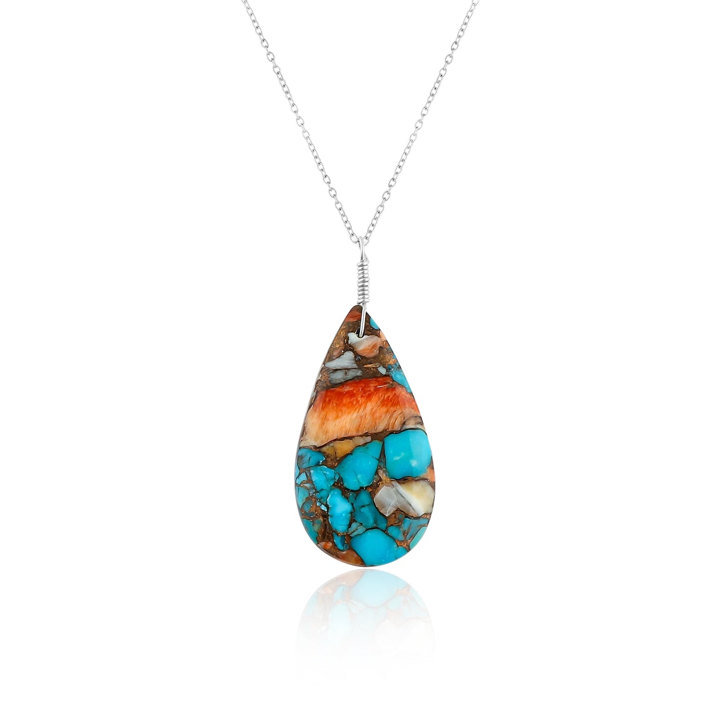 Yashee Natural Turquoise Pear Shape Crystals Pendant Necklace, Chakra Energy Healing Gemstone, Real Crystal, Top Grade, Beautiful Women Simple Jewelry, Dainty Silver Plated Jewelry 18 inch