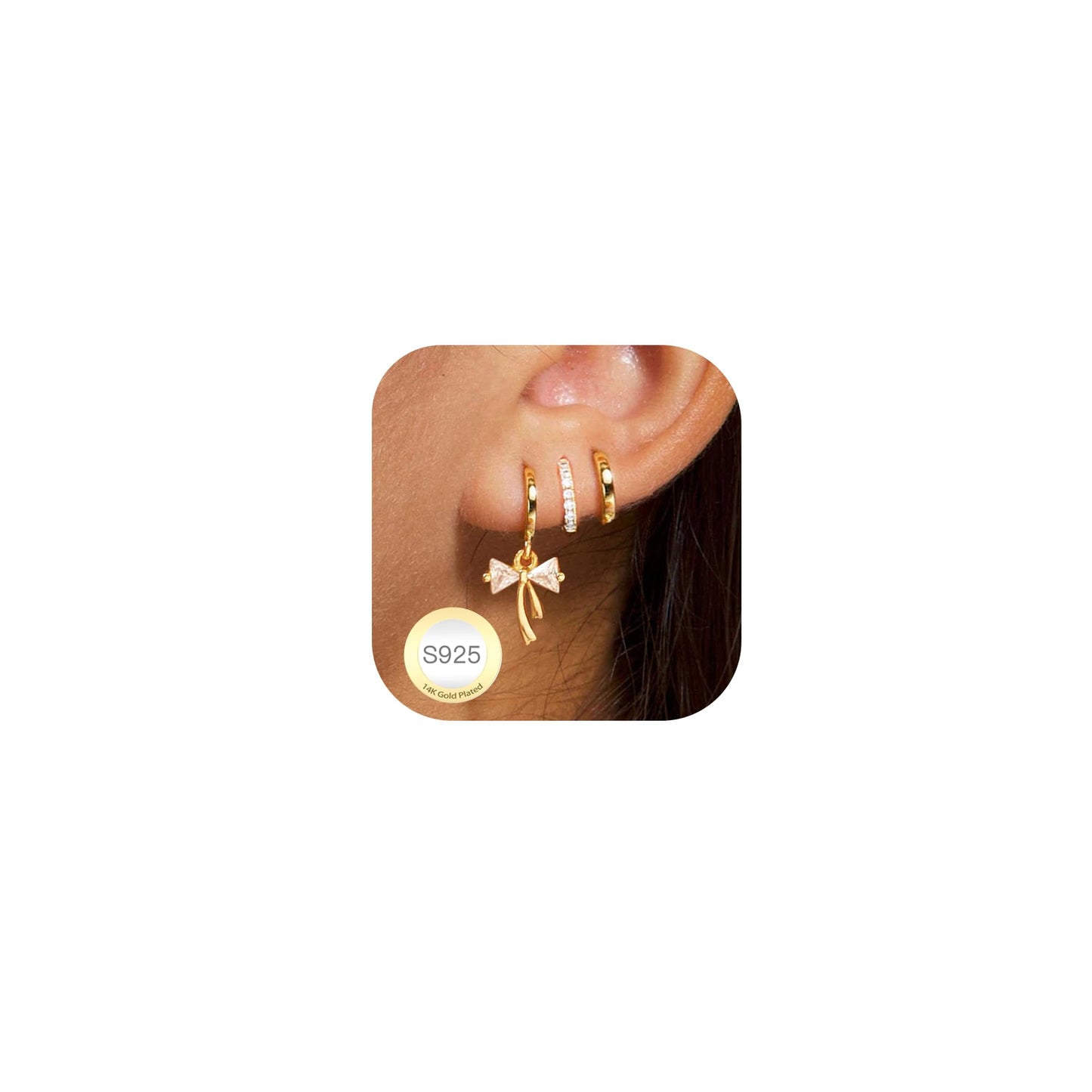 DORANA Gold Bow Earrings Small Hoop Set for Women 925 Sterling Silver Huggie Earrings Non Tarnish Tiny Cartilage Hoops Stackable Christmas Bow Earring