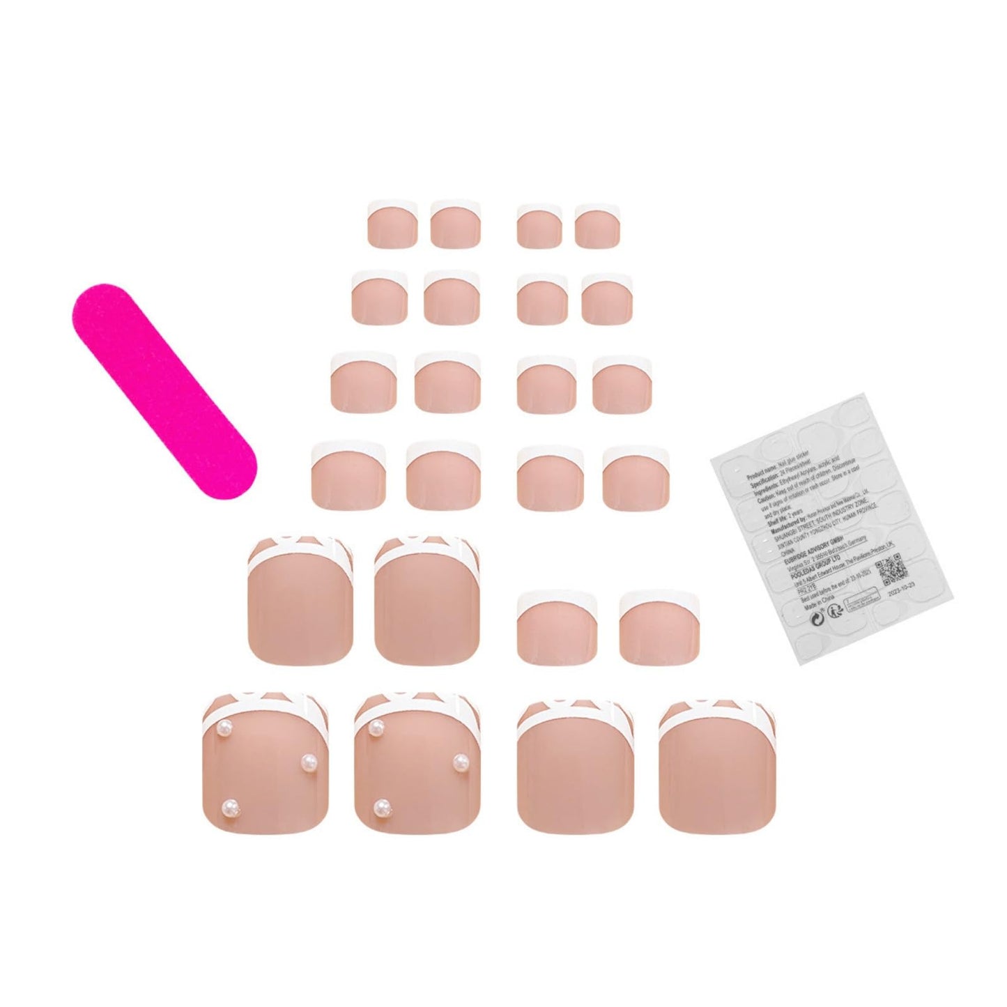 Puyokinm White French-Pearl Short Square Full Cover Acrylic Glossy False Toenails 24 Pcs