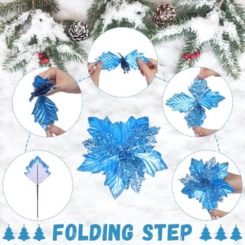 Syhood 13 Pcs Christmas Bow Tree Topper Set Blue