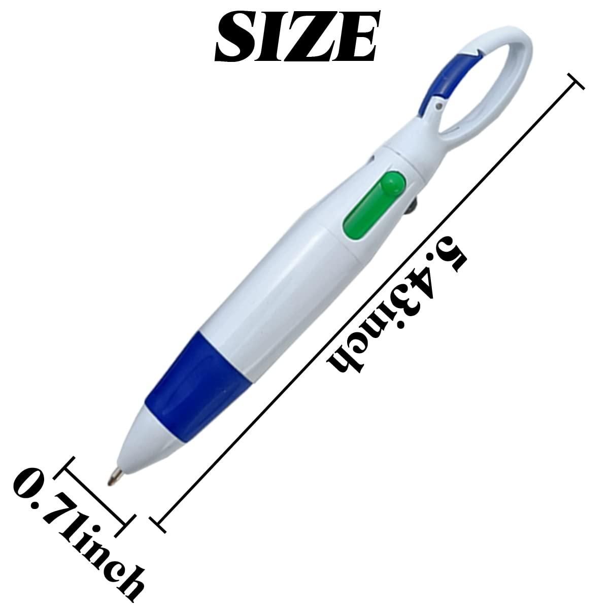 NSBELL 24PCS Plastic Carabiner Shuttle Pens 4-in-1 Retractable Ballpoint Pens Multicolor Pens with Buckle Keychain on Top for Office School Supplies Students Children Gift