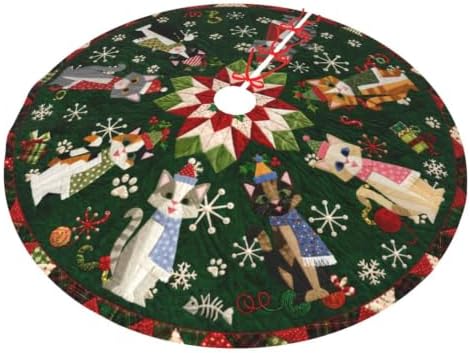 Christmas Cat Christmas Tree Skirt Xmas Tree Skirt, Winter Christmas Tree Mat for Home Party Holiday Indoor Outdoor Decorations