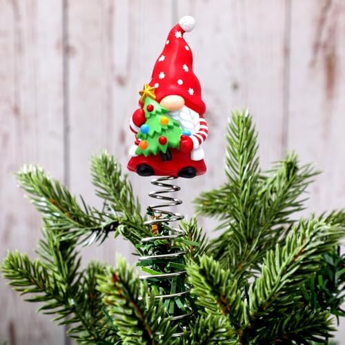 Gejoy Gnome Miniature Christmas Tree Topper 5.1 Inches Mini Resin Gnome Xmas Tree Topper Decorations for Christmas Holiday Party Supplies Home Office Decor