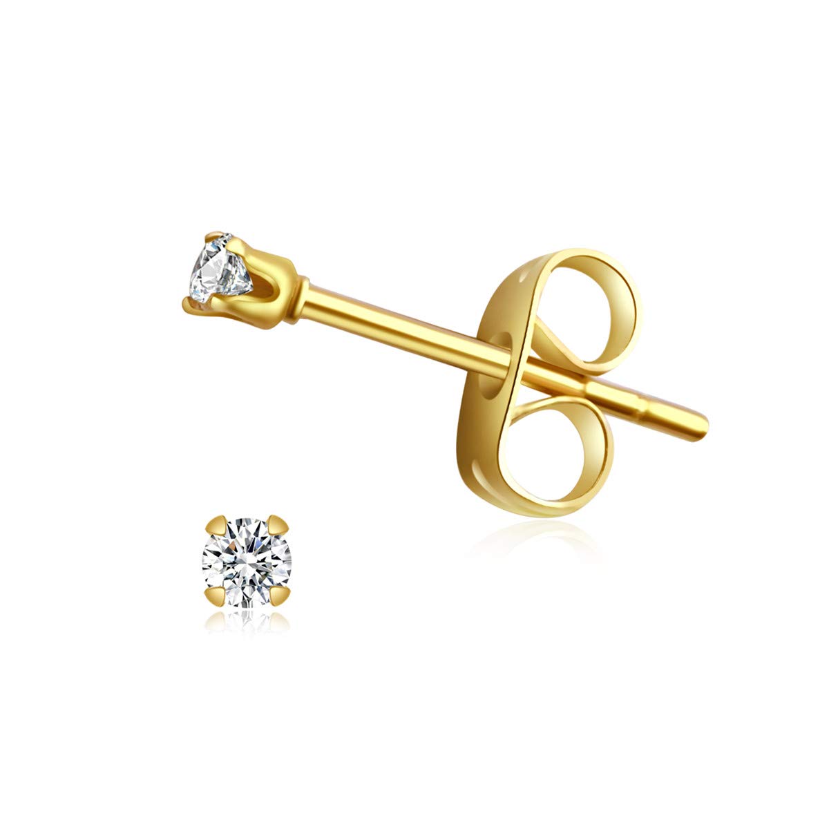FOSIR 6 Pairs 2mm Tiny Women's 14K Gold Plated Stainless Steel Clear Cubic Zirconia Stud Earrings, 2mm CZ