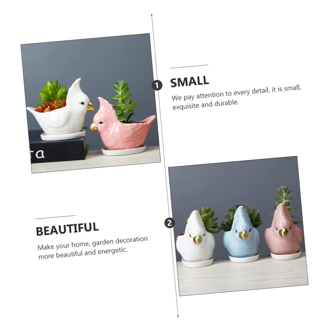 BESPORTBLE Ceramic Flower Planter with Tray Cartoon Parrot Design Indoor Succulent Pot Bonsai Container Gift and Home Decor