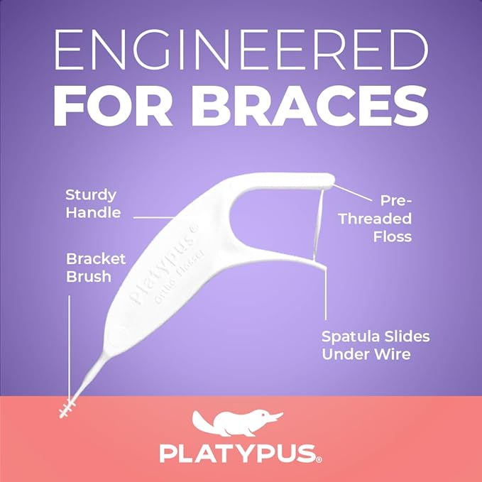 Platypus Orthodontic Flossers for Braces, 30 Count (Pack of 3), Ortho Picks for Adults & Kids, Fits Under Arch Wire, Non-Damaging, Encourage Flossing Habits