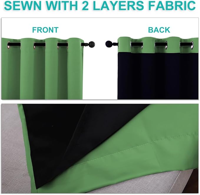NICETOWN Full Shade Curtain Panels, 37" Wide x 70" Long, Forest Green, Pair of Thermal Insulated & Energy Efficiency Blackout Drapes for Living Room, Lined Silky Performance Window Dressing