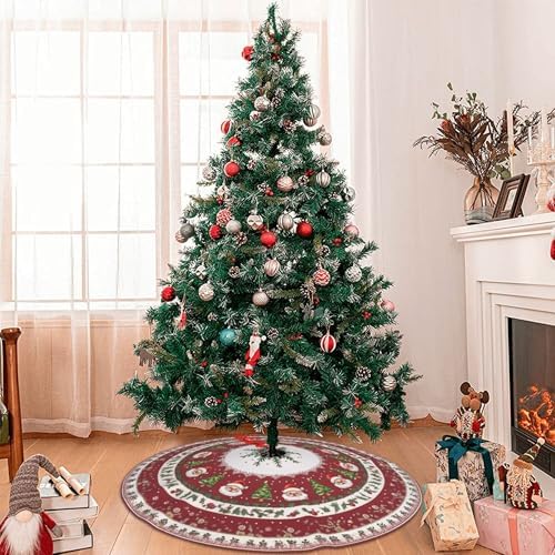 Red Santa Claus Christmas Tree Skirt 36 Inch Red Xmas Tree Mat Party Decor Supplies for Holiday Home Decorations