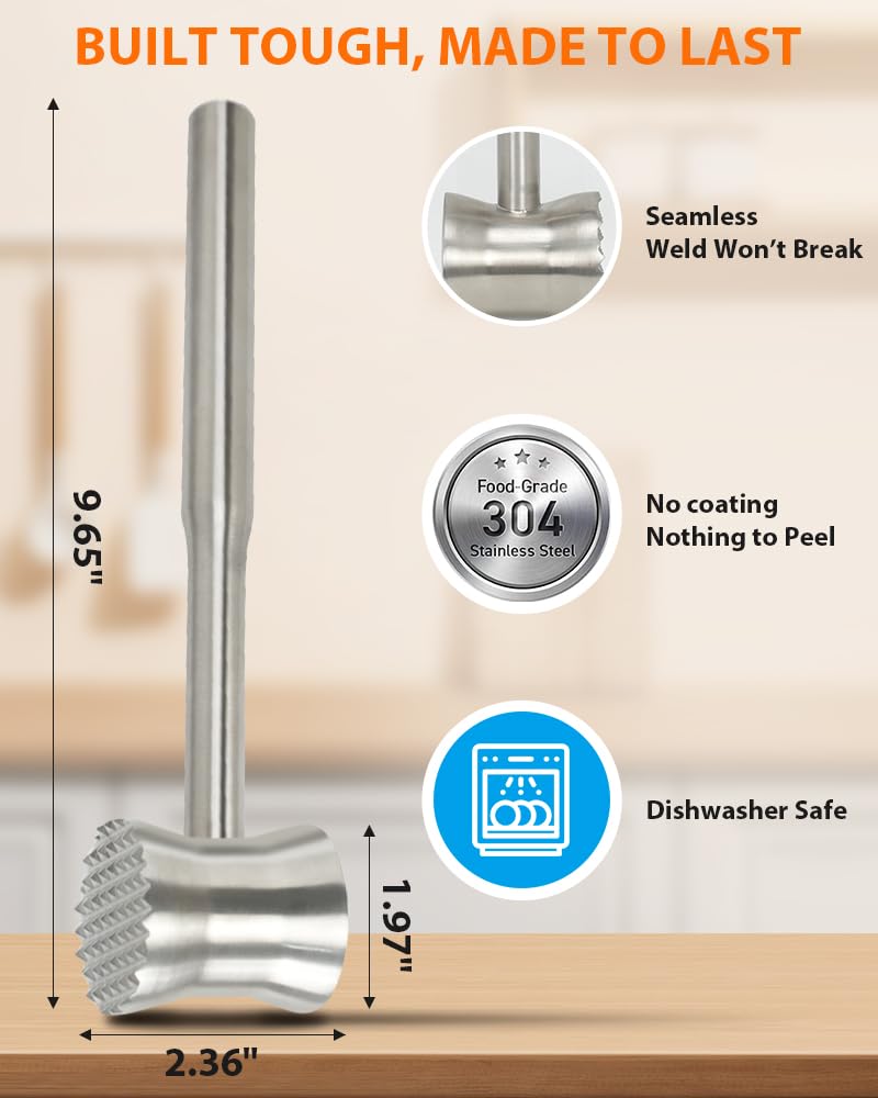 Brigii Meat Tenderizer Tool, 304 Stainless Steel Meat Mallet, 0.8lb Heavy Duty, 2 in 1 Meat Pounder for Beef, Steak, Chicken, Lamb, Dishwasher Safe