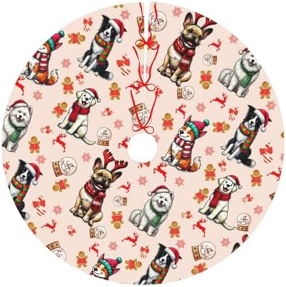 Dog Christmas Tree Skirts with Tassel Xmas Tree Skirt for Home Holiday Indoor Outdoor Seasonal Decors 30"