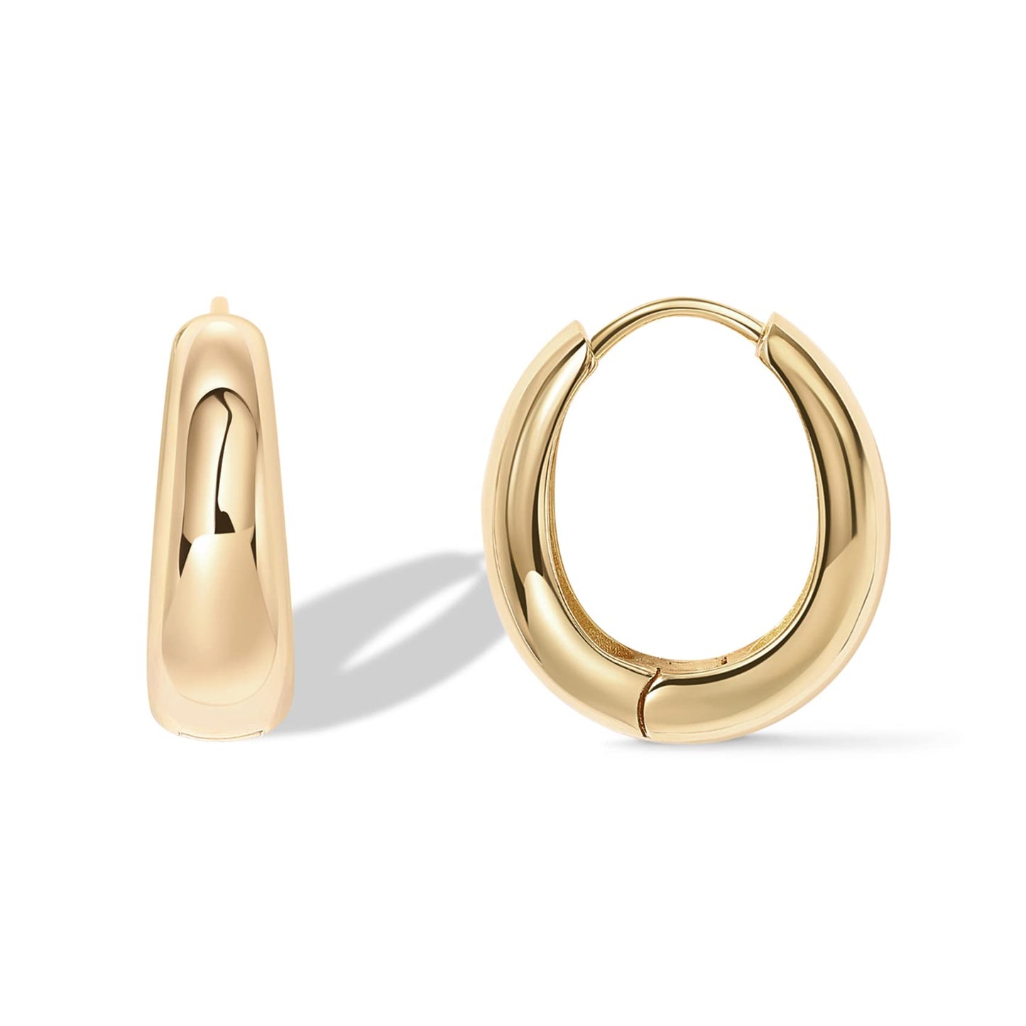 PAVOI 14K Gold Plated 925 Sterling Silver Post Small Chunky Hoop Earrings - Thick Lightweight Gold Hoop Earrings for Women