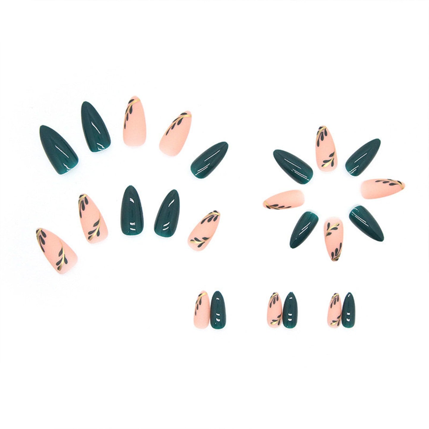 FJSMTOPl Green Press on Nails - Medium Almond Fake Nails - with Designs Leaf False Nails Press ons - Glue on Nails St Patricks Day Nails Acrylic Stick on Nail for Women 24 Pcs