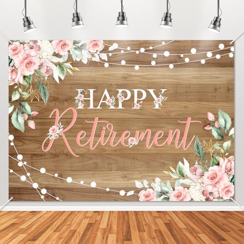 Mocsicka Rustic Retirement Backdrop Women Happy Retirement Party Decorations Pink Floral Retired Party Photo Booth Props (7x5ft) - size: 7x5ft