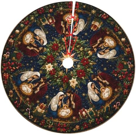 Baby Brith Christmas Tree Skirt Xmas Tree Skirt, Winter Christmas Tree Mat for Home Party Holiday Indoor Outdoor Decorations