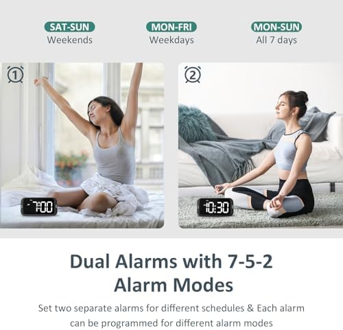 Odokee Digital Dual Alarm Clock for Bedroom with 0-100% Dimmable Display | Easy to Set Alarm Clock with Weekday/Weekend Mode - Loud Alarm for Heavy Sleepers with 5 Sounds Adjustable Volume