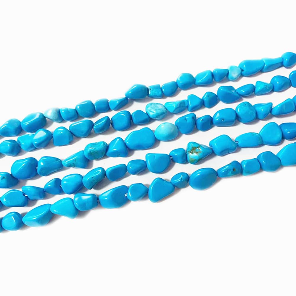 jodaying 6-8mm Natural Blue Turquoise Nuggets Oval Free Tumbled Pebble Semi Precious Gemstone Loose Stone Beads Approx 15.5 inch for DIY Jewelry Making