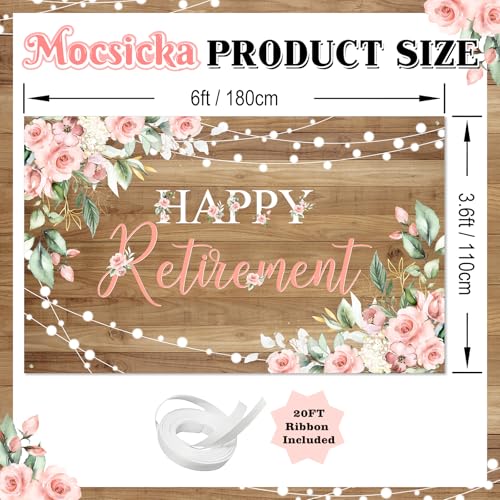 Mocsicka Rustic Retirement Backdrop Banner Women Happy Retirement Party Decorations Pink Floral Retired Party Photo Booth Props (6x3.6ft) - size: 6x3.6ft