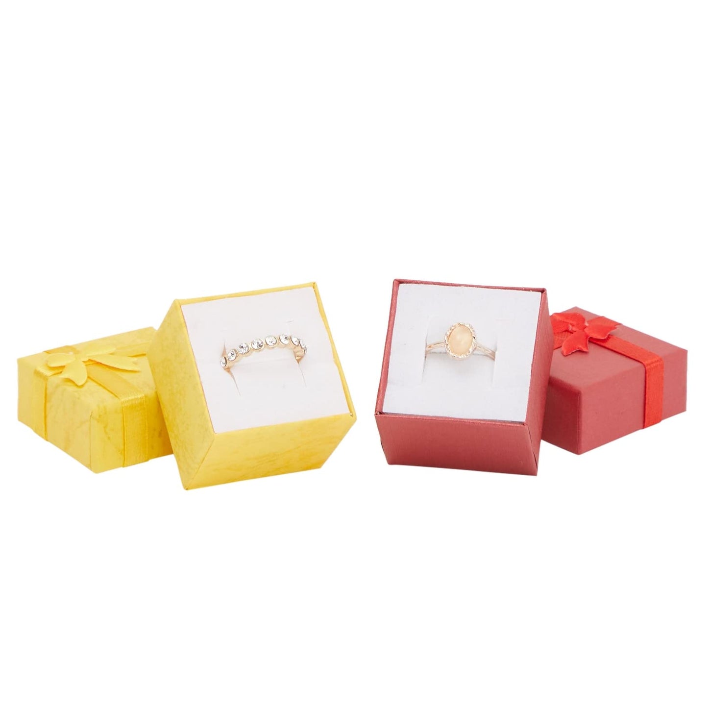 Juvale Ring Boxes Bulk Set - 24-Pack Multi-Color Square Cardboard, 1.6 x 1.2 x 1.6 In - Mini Gift Box with Lid & Bow for Rings & Jewelry