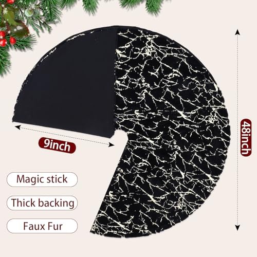 Arrowbash 48 Inch Christmas Tree Skirt Decor, Gold Marble Pattern, Black