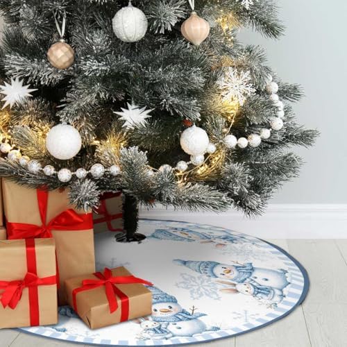 Blue Snowman Christmas Tree Skirt 48inch Snow Xmas Decorations