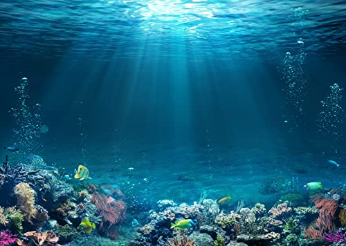 BELECO Underwater World Backdrop 5x3ft Fabric Undersea Backdrop for Photography Under The Sea Tropical Fish and Corral Deep Sea Sunlight Seabed Background Undersea Party Decor Photo Studio Props - size: 5x3ft