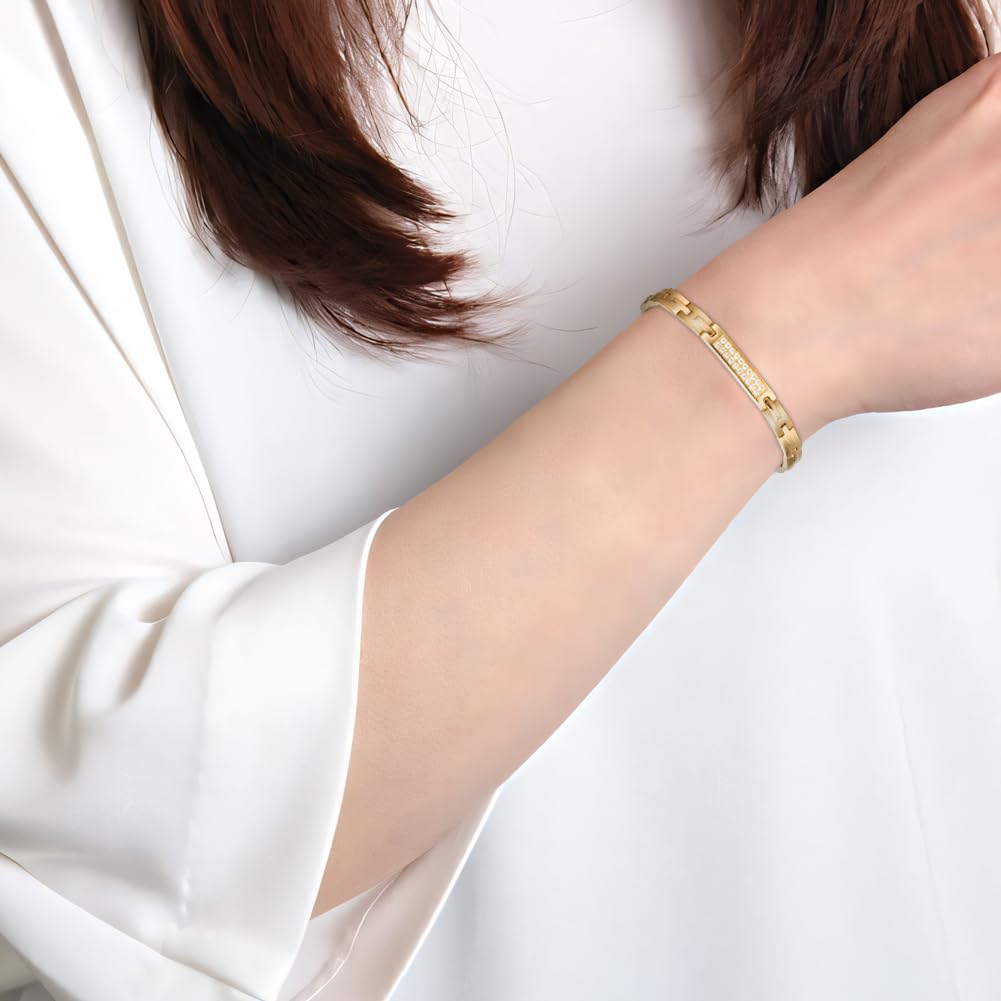QIAOZILI Ultra Strength Magnetic Bracelet for Women, Stainless Steel Lymphatic Drainage, Magnetic Therapy, Adjustable Size, Gold