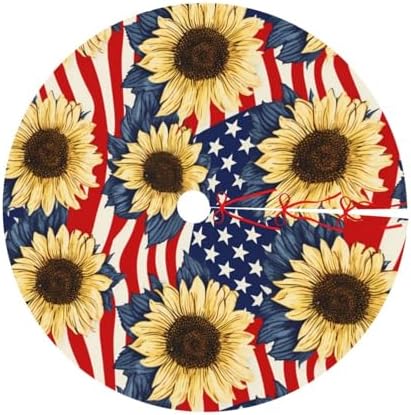 Flags with Sunflowers Christmas Tree Skirts 30", Xmas Tree Cloth Mats Trees Skirts for Decor Gift, Home Decoration