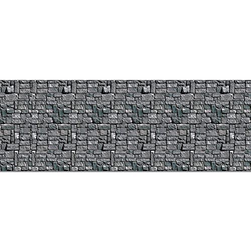 Beistle Brick Stone Wall Backdrop, 4’ x 30’ – Medieval Party Decorations, Medieval Decor Background, Photo Backdrop, Easy to Adhere Wall Covering, Stone Backdrop, Halloween Party Decorations - style: Stone Wall