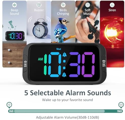 Odokee Digital Dual Alarm Clock for Bedroom with 0-100% Dimmable Display | RGB Electric Alarm Clock for Kids with Weekday/Weekend Mode - Loud Alarm for Heavy Sleepers with 5 Sounds Adjustable Volume