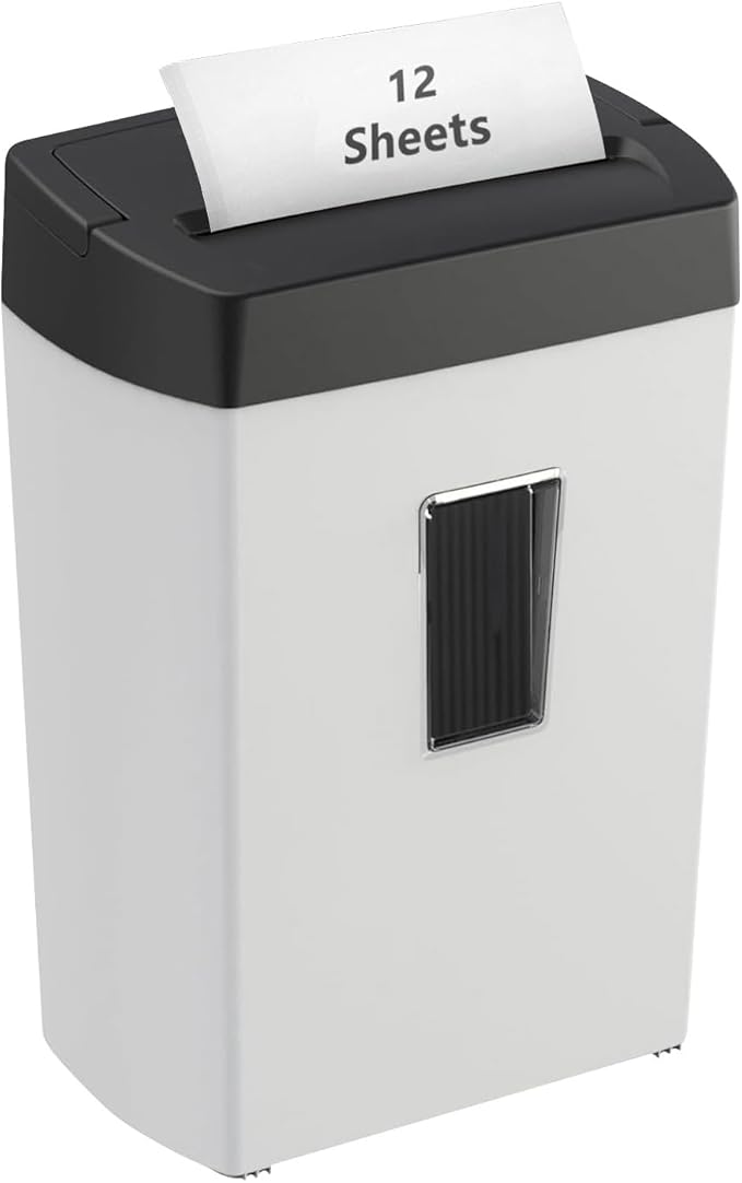 Bonsaii 12-Sheet Cross-Cut Paper Shredder, P-4 Security, Credit Card & Document Shredder for Home/Office, 5-Min Run with Overheat Protection, Compact Handle, 5.5-Gal Bin, Black/White