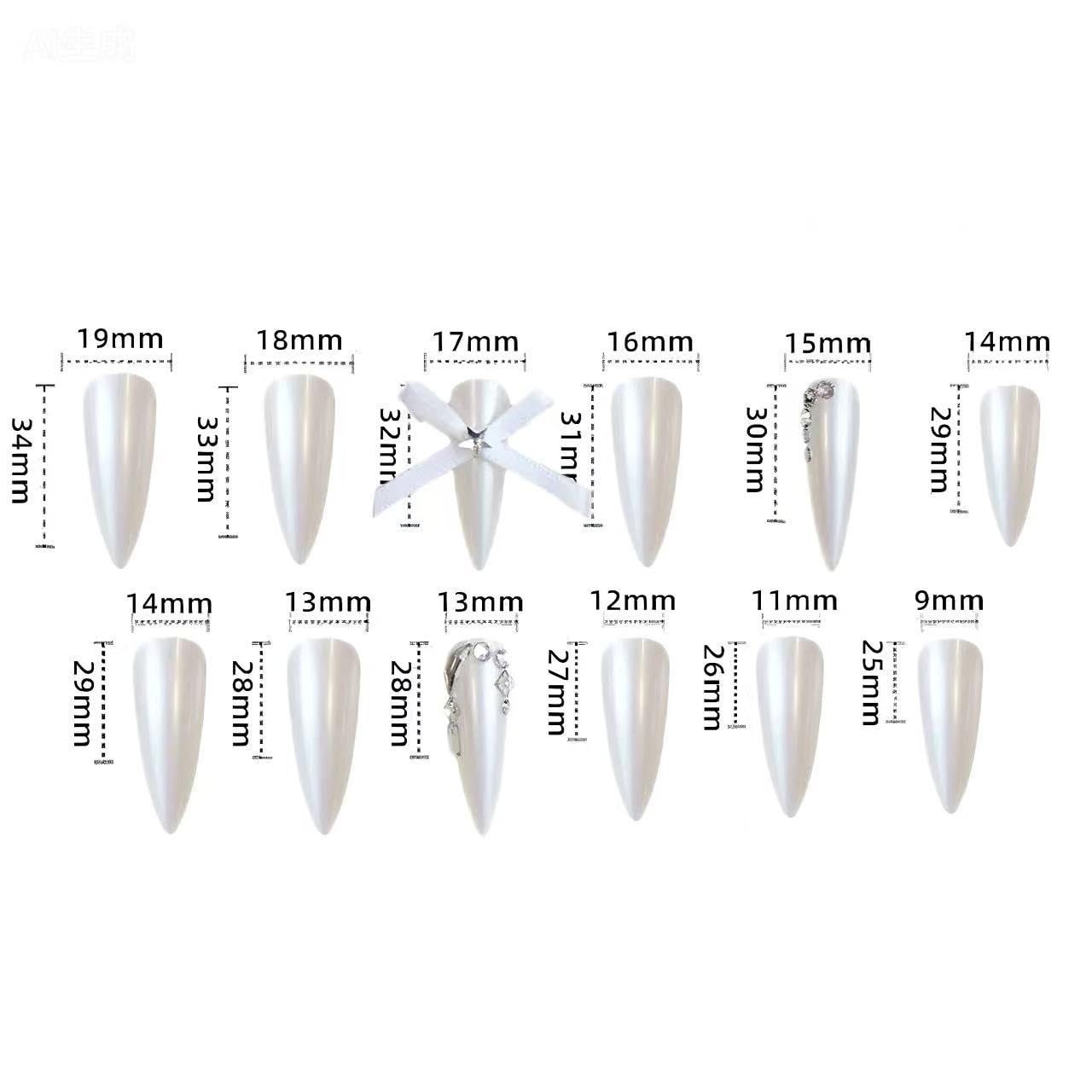 24pcs Elegant pearl white Press On Nails,extra-long almond Fake Nails with crystal bow Decor, Reusable Stick On Nails for parties&special occasions