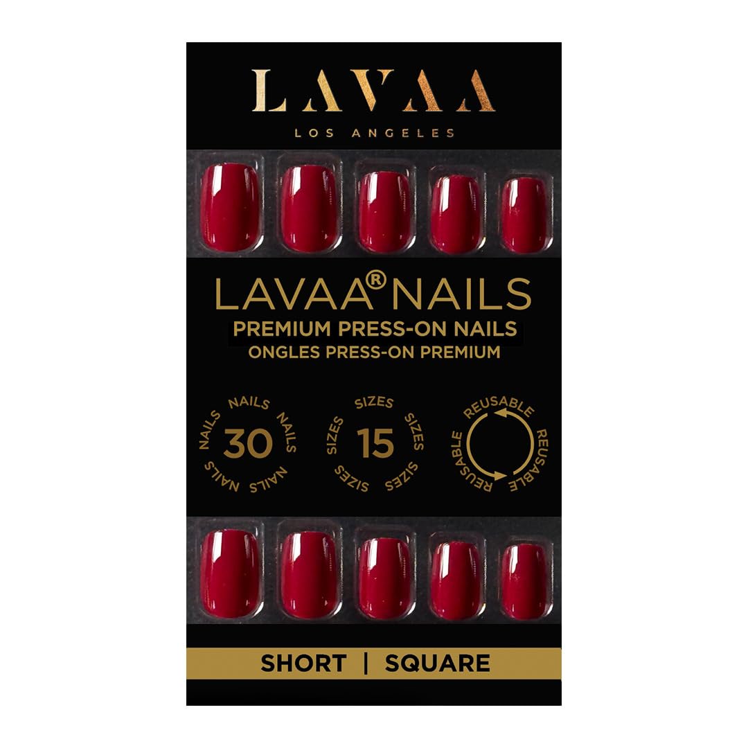 AFTER HOURS Press-On Nails by Lavaa Beauty | Short Square Glossy Bright Burgundy Nails
