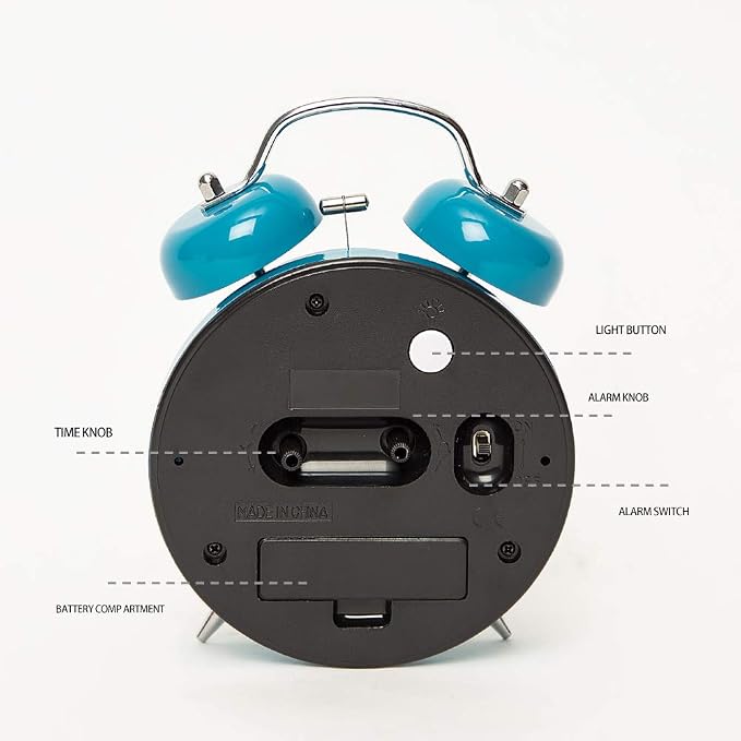FLOITTUY [Loud Alarm for Deep Sleepers) 4'' Twin Bell Alarm Clock with Backlight for Bedroom and Home Decoration(Blue)