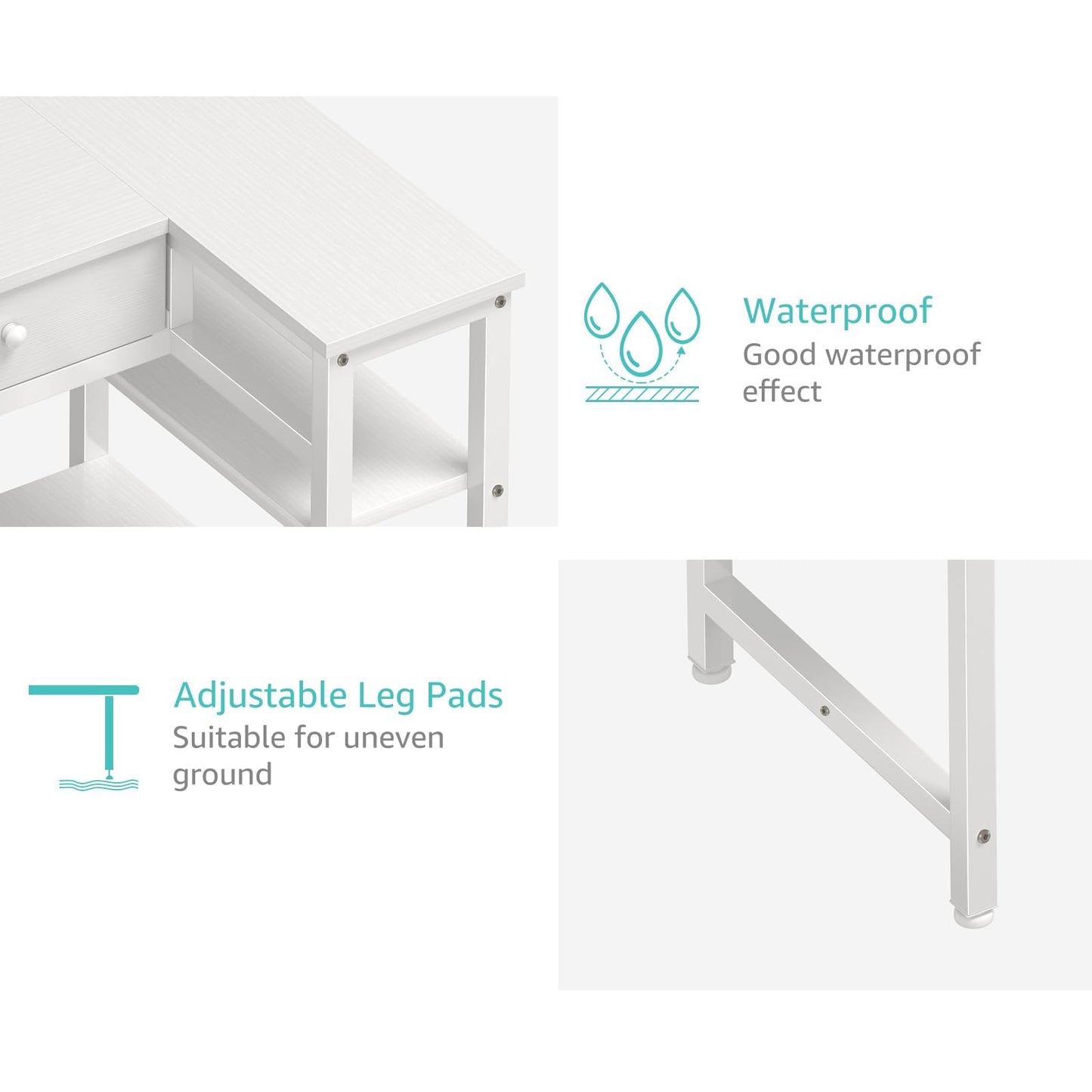DLisiting Small White L Shaped Desk with Drawers & Storage Shelves, 40 Inch Corner Desk with Power Outlet for Small Space Home Office, Study Work PC Desks for Bedroom