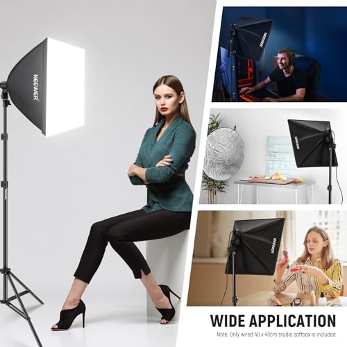 NEEWER 16x16in/40x40cm Softbox with E26 Porcelain Socket/Power Cord/White Diffuser/Stand Adapter, Durable Nylon Softbox Lighting Modifier for Studio Photography Lighting, SF4040 (US Plug) - size: 40X40cm