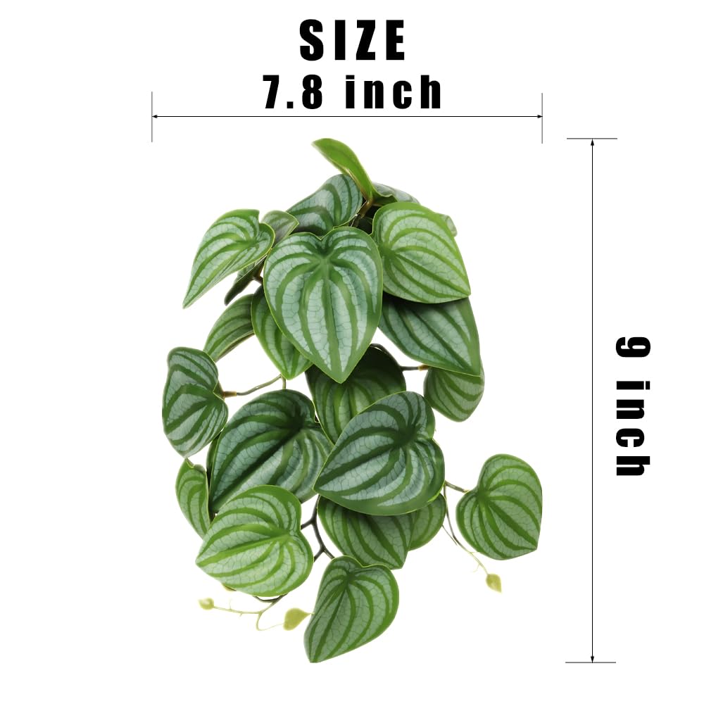 WOLEDOE Reptile Plants for Terrarium, Amphibian Habitat Decor Artificial Hanging Plants with Suction Cup - Fake Calathea Orbifolia