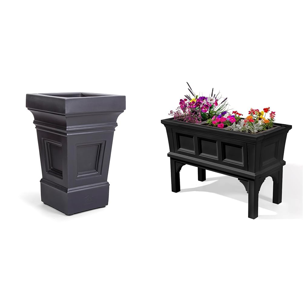 Step2 2-Pack 24" x 15.5" x 15.5" Atherton Square Planter Box and 39" x 24" x 19.5" Atherton Large Planter Box, Black