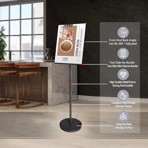 Adjustable Pedestal Floor Standing Sign Holder Stand,Outdoor Indoor Standing Display Poster Holder Stand For Businesses,Advertising,Menu,Guide signs A3(11.7x16.5in)-Black - size: A3(11.7x16.5in)
