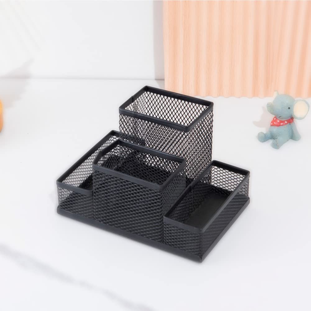 koofull Desk Organizer Desktop Mesh Pen Pencil Holder Caddy with 4 Compartments, Office Home School Classroom Accessories Cool Supplies