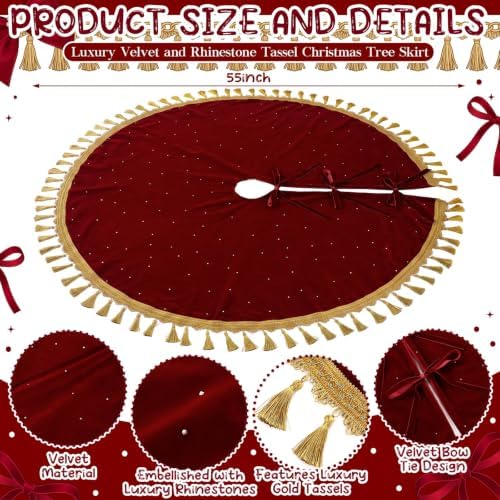 Roowest 55 Inch Burgundy Christmas Tree Skirt Velvet, Round