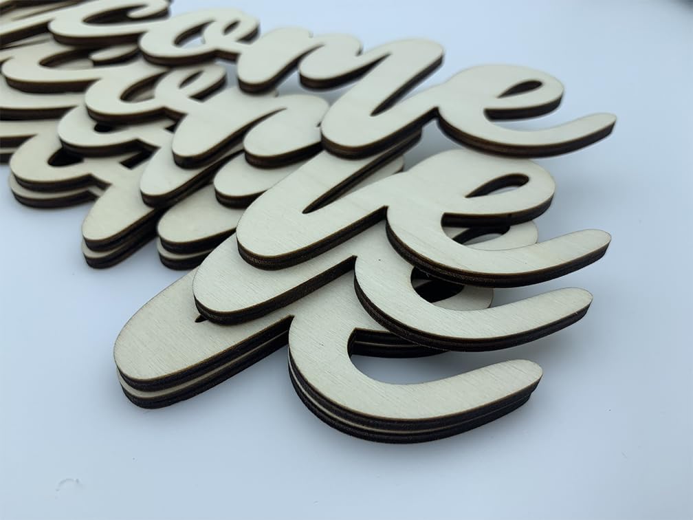 5Pcs Welcome Wood Cutouts Blank Script Unfinished Wooden Sign Letter for Door Hanger Wreath | Crafts | Art Project | Painting | Wall Word Decor | Easter Wedding Rustic Home Gallery Decorations