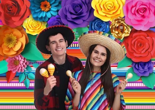 Mexican Theme Party Striped Backdrop Fiesta Cinco De Mayo Paper Flowers Background Party Decoration for Cake Table Decor Photo Booth 10X8FT 071 - size: 10′x8′
