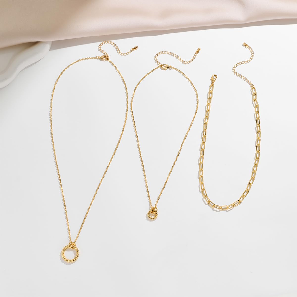 CUFELMU Gold Layered Necklace Set for Women 3 Pcs Chain Choker Circle Pendant Necklaces Trendy Stackable Jewelry Gift